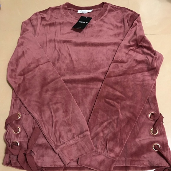 Forever 21 Tops - Forever 21 lace up velour top. Size L